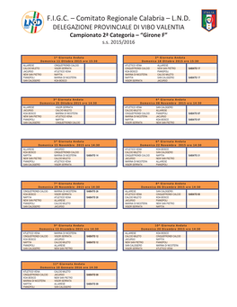 F.I.G.C. – Comitato Regionale Calabria – L.N.D. DELEGAZIONE PROVINCIALE DI VIBO VALENTIA Campionato 2ª Categoria – “Girone F” S.S