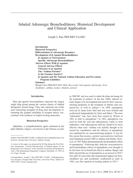 Inhaled Adrenergic Bronchodilators: Historical Development and Clinical Application