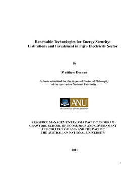 Institutions and Investment in Fiji's Electricity Sector