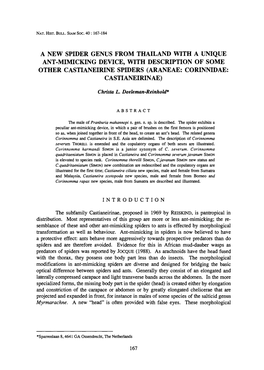 A New Spider Genus from Thailand with a Unique Ant-Mimicking Device, with Description of Some Other Castianeirine Spiders (Araneae: Corinnidae: Castianeirinae)