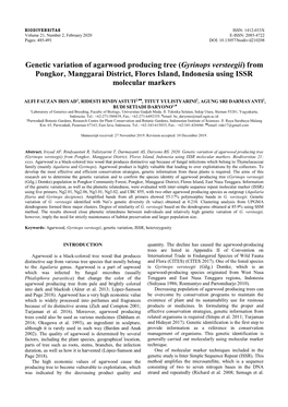 Gyrinops Versteegii) from Pongkor, Manggarai District, Flores Island, Indonesia Using ISSR Molecular Markers