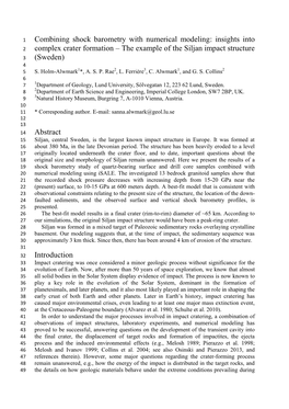 Combining Shock Barometry with Numerical Modeling: Insights Into 2 Complex Crater Formation – the Example of the Siljan Impact Structure 3 (Sweden) 4 5 S