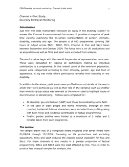 Channel 4 Pilot Study: Diversity Portrayal Monitoring