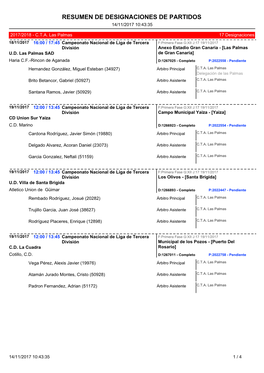 Resumen De Designaciones De Partidos 14/11/2017 10:43:35