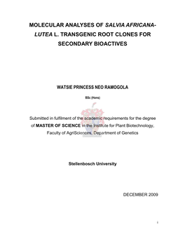 Molecular Analyses of Salvia Africana- Lutea L. Transgenic Root Clones For