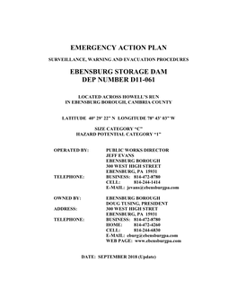 Emergency Action Plan Ebensburg Storage Dam Dep Number D11-061 16