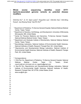 Whole Exome Sequencing Identifies Novel DYT1 Dystonia-Associated