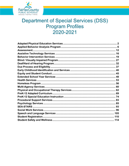 Department of Special Services (DSS) Program Profiles 2020-2021