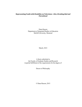 Representing Youth with Disability on Television—Glee, Breaking Bad and Parenthood