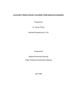 Alkalinity Reduction by Chloride Form Anion Exchangers