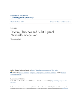 Fascism, Flamenco, and Ballet Español: Nacionalflamenquismo Theresa Goldbach