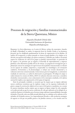 Procesos De Migración Y Familias Transnacionales De La Sierra Queretana, México