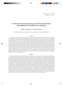 If Mountains Could Speak Ancient Toponyms Recorded at Teotihuacan