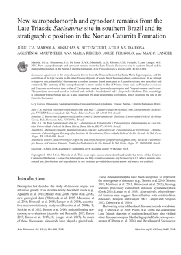 New Sauropodomorph and Cynodont Remains from the Late Triassic Sacisaurus Site in Southern Brazil and Its Stratigraphic Position in the Norian Caturrita Formation