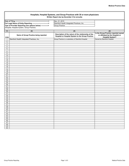 Hospitals, Hospital Systems, and Group Practices with 30 Or More Physicians Written Report Due by December 31St Annually