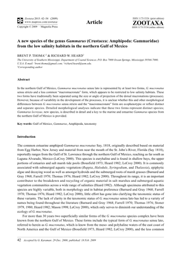 Crustacea: Amphipoda: Gammaridae) from the Low Salinity Habitats in the Northern Gulf of Mexico