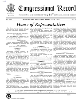 Congressional Record United States Th of America PROCEEDINGS and DEBATES of the 113 CONGRESS, SECOND SESSION