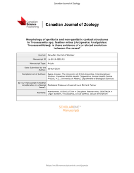 Morphology of Genitalia and Non-Genitalic Contact Structures in Trouessartia Spp