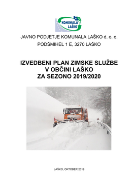 Izvedbeni Plan Zimske Službe V Občini Laško Za Sezono 2019/2020