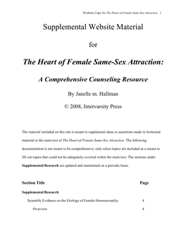 Supplemental Website Material the Heart of Female Same-Sex Attraction