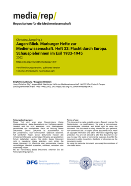 Flucht Durch Europa. Schauspielerinnen Im Exil 1933-1945 2002