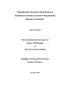 Identification, Diversity and Detection of Xanthomonas Strains Associated Eith Pistachio Dieback in Australia