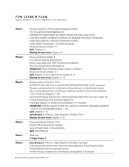 PDN LESSON PLAN Weekly Calendar of Events (Based on the Semester)