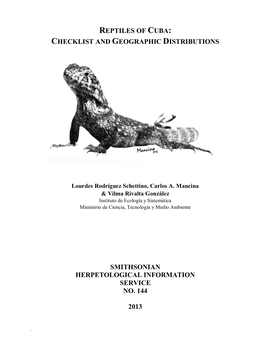 Reptiles of Cuba: Checklist and Geographic Distributions