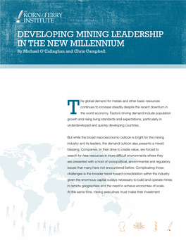 Developing Mining Leadership in the New Millennium by Michael O’Callaghan and Chris Campbell