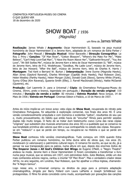 SHOW BOAT / 1936 (Magnólia) Um Filme De James Whale