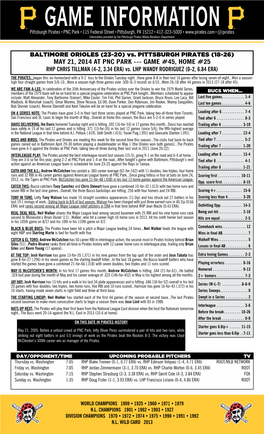 MAY 21, 2014 at PNC PARK --- GAME #45, HOME #25 RHP CHRIS TILLMAN (4-2, 3.34 ERA) Vs