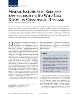 MINERAL INCLUSIONS in RUBY and SAPPHIRE from the BO WELU GEM DEPOSIT in CHANTHABURI, THAILAND Supparat Promwongnan and Chakkaphan Sutthirat