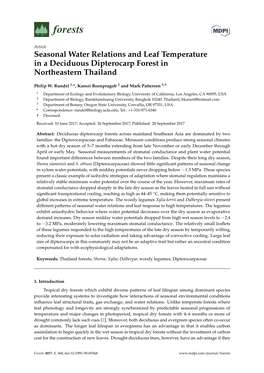 Seasonal Water Relations and Leaf Temperature in a Deciduous Dipterocarp Forest in Northeastern Thailand