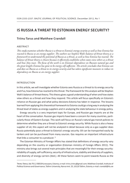 Is Russia a Threat to Estonian Energy Security?