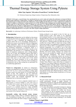 Thermal Energy Storage System Using Pykrete