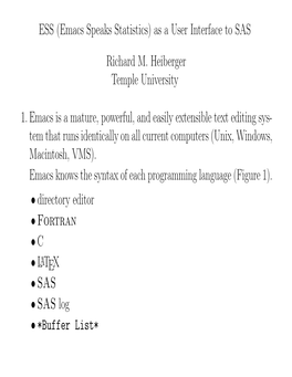 ESS (Emacs Speaks Statistics) As a User Interface to SAS