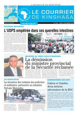 La Démission Du Ministre Provincial De La Sécurité Réclamée L’Eglise Du Christ Au Congo (ECC) Portant, En L’Espace De Trois Jours