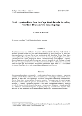 Sixth Report on Birds from the Cape Verde Islands, Including Records of 25 Taxa New to the Archipelago