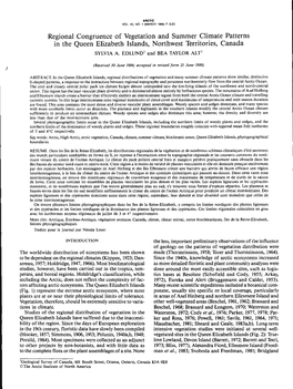 Regional Congruence of Vegetation and Summer Climate Patterns in the Queen Elizabeth Islands, Northwest Territories, Canada SYLVIA A