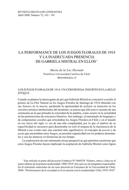 La Performance De Los Juegos Florales De 1914 Y La Inadecuada Presencia De Gabriela Mistral En Ellos 1