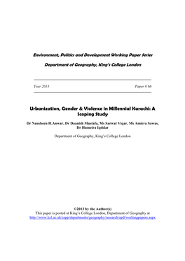 Urbanization, Gender & Violence in Millennial Karachi: a Scoping Study