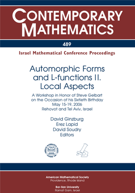 CONTEMPORARY MATHEMATICS 489 Israel Mathematical Conference Proceedings