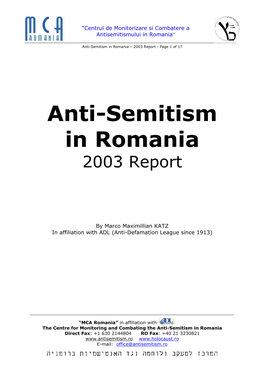 Anti-Semitism in Romania – 2003 Report - Page 1 of 17