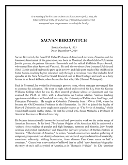 Sacvan Bercovitch Was Spread Upon the Permanent Records of the Faculty