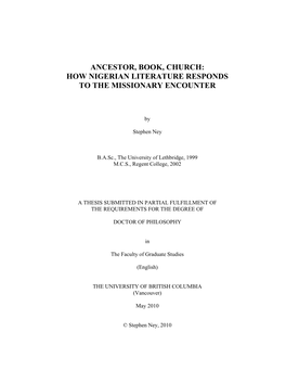 Ancestor, Book, Church: How Nigerian Literature Responds to the Missionary Encounter