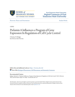 Prelamin a Influences a Program of Gene Expression in Regulation of Cell Cycle Control Christina N