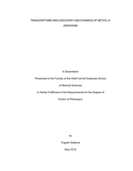 Transcriptome-Wide Discovery and Dynamics of Methyl-6- Adenosine