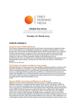 Global Tax News a Monthly Media Round-Up of News, Views and Comment Pertaining to Global Taxation