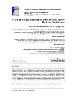 Pearls of Clinical Examination of the Eyes for Family Medicine Practitioners