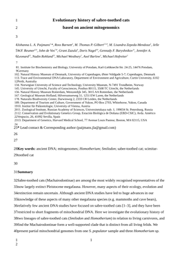 Evolutionary History of Sabre-Toothed Cats Based on Ancient Mitogenomics